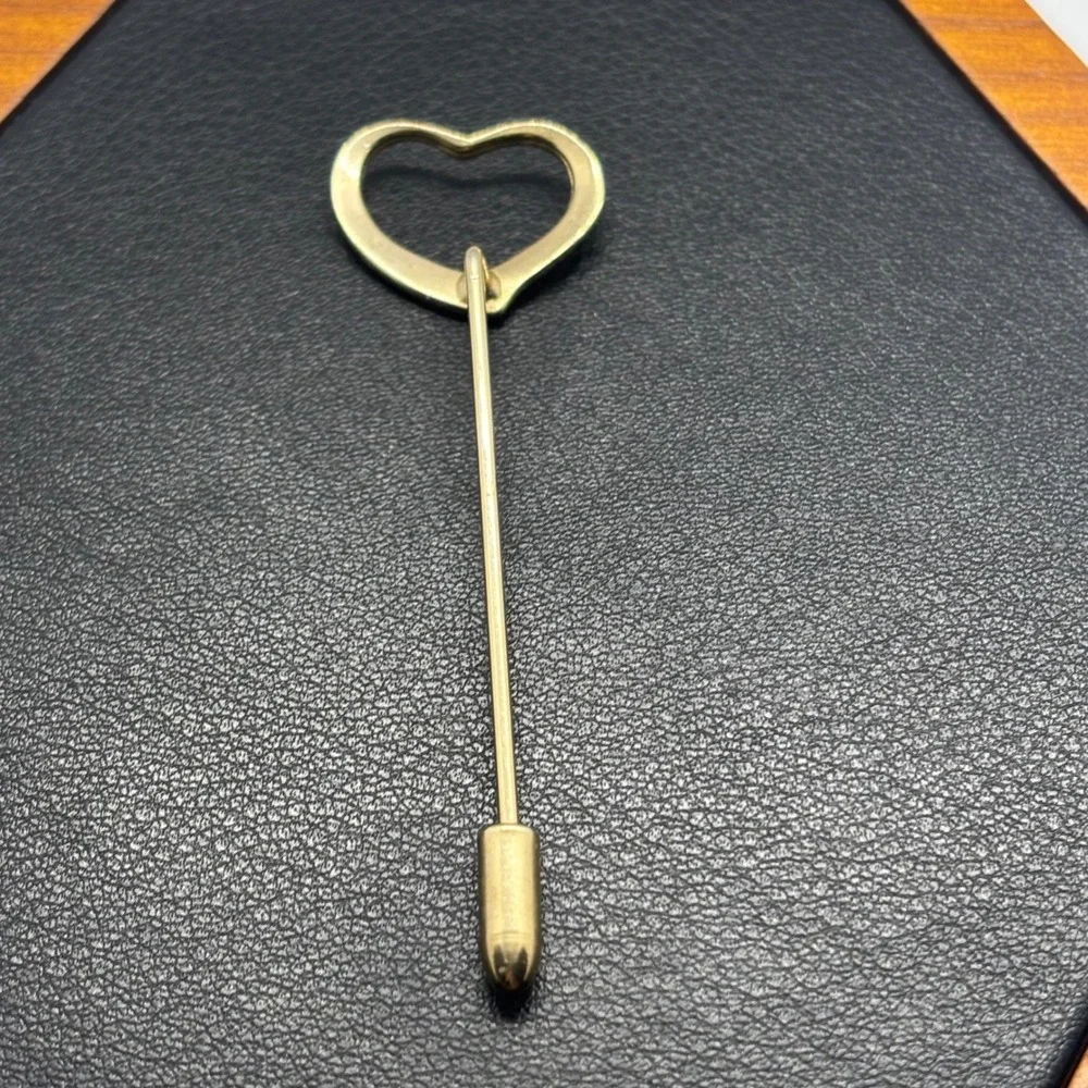Gold Tone Open Heart Stick Pin Minimalist Lapel Scarf Tie Pin Accessory